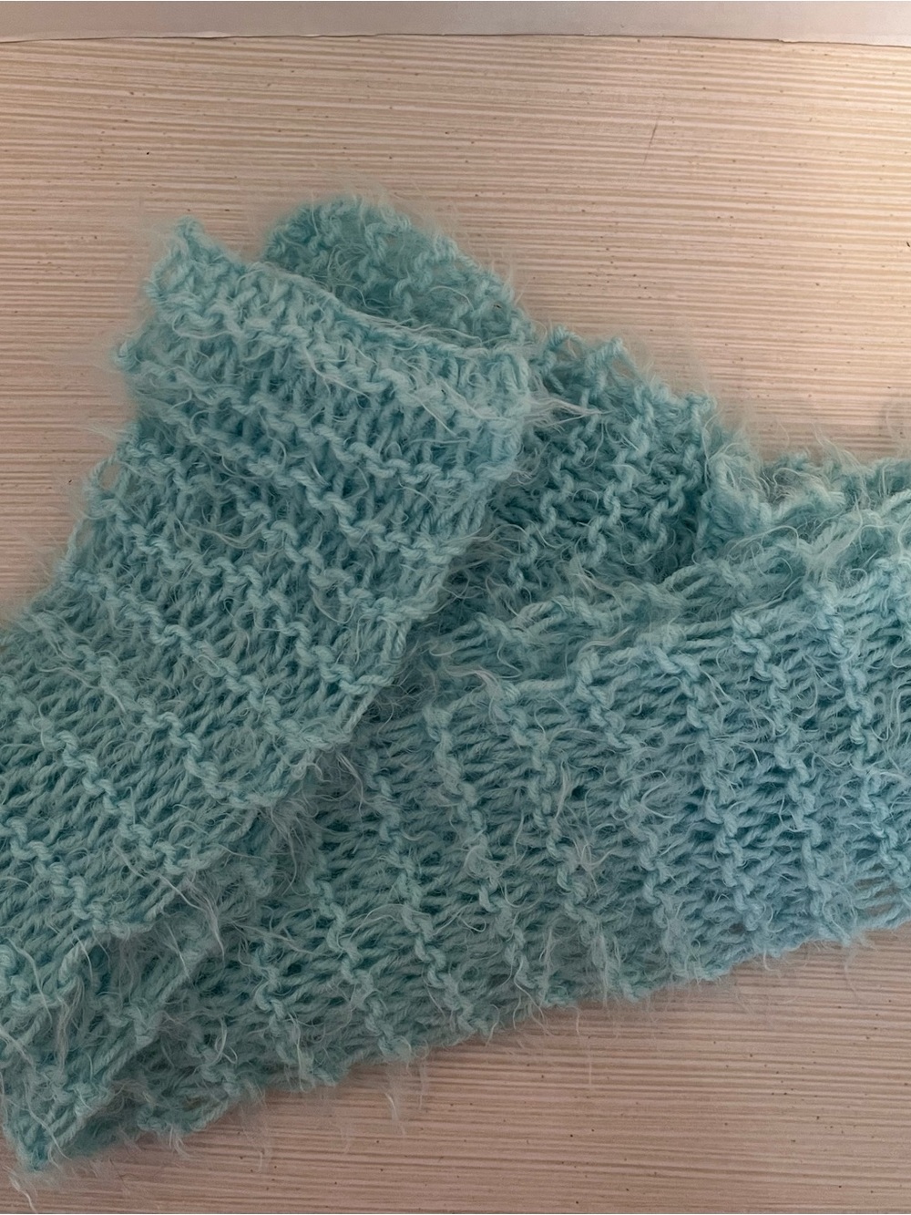 Vintage Hand Knitted Aqua Fluffy Scarf